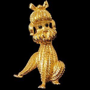 Rare Vintage Monet Gold Tone Playful Poodle Dog Brooch Pin